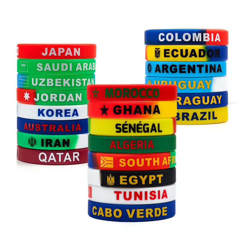 Personalized Country Name and Flag Printed Silicone Band Football Silicone Wristband Team Flag Bracelet Sports Fan Gift Party Favor