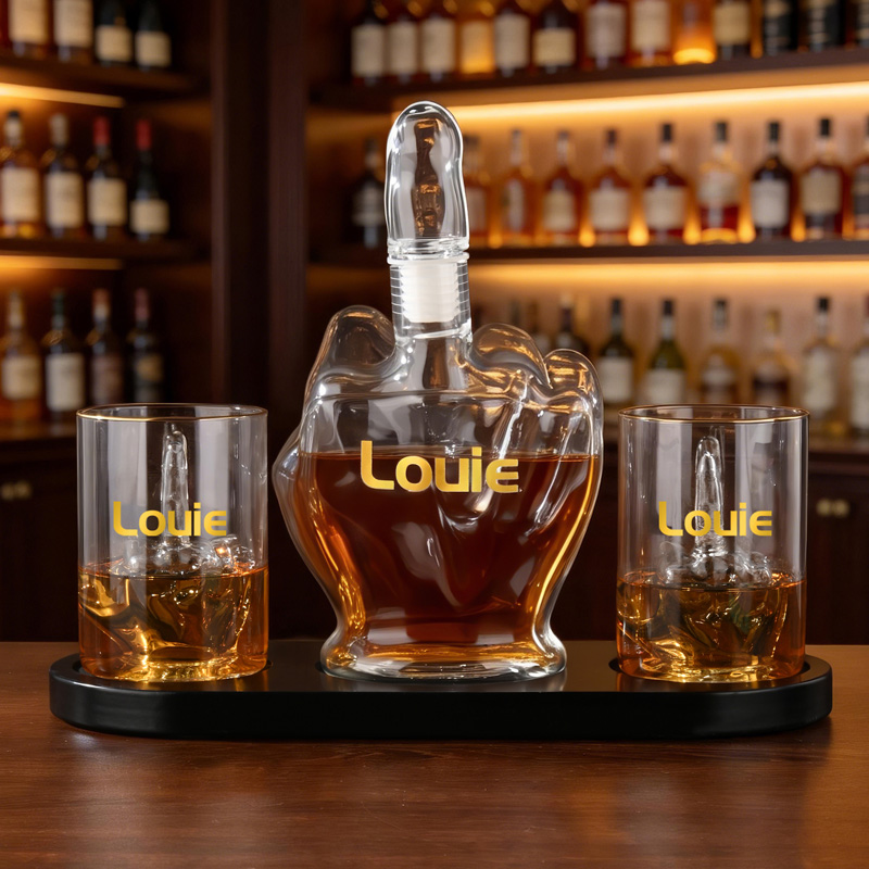Personalized Name Middle Finger Decanter & Whiskey Glasses Decanter Set Bachelor Party Favors Funny Gift for Men