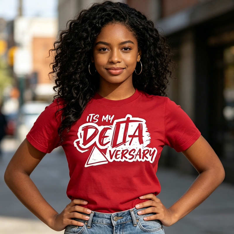 Its My Delta Anniversary Red Shirt Bold Graphic Greek Letter Style Apparel Celebration Tee
