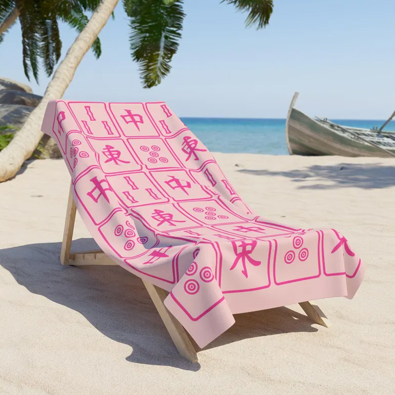 Cute Mahjong Beach Towel Pink Mahjong Design Girly Mahjong Lover Gift Idea Mahjong Theme Merch Mah Jongg Fashion Trend Mahjong Tile Print