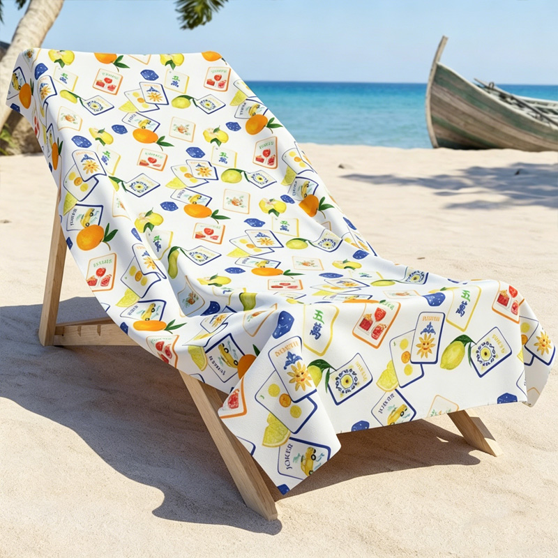 Citrus Fruit Mahjong Pattern Bright Summer Vibe Fresh Colorful Coastal Style Relaxing Seaside Mahjong Beach Towel