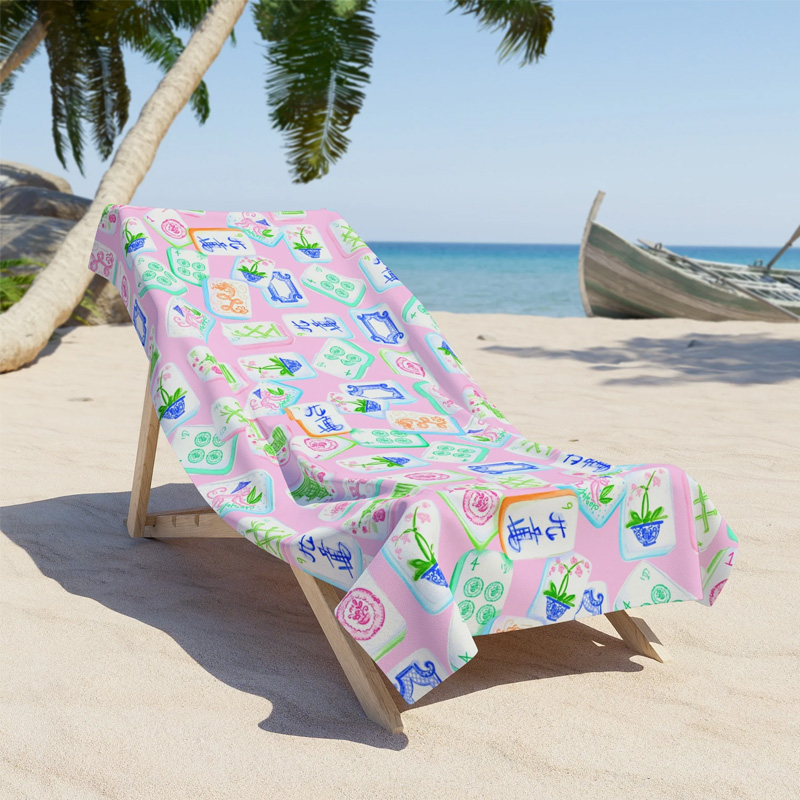 Pink Mahjong Tile Beach Towel Mahjong Beach Towel Pink Coquette Mahjongg Towel Feminine Elegant Accessory