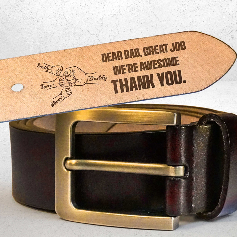 Personalized Engraved Leather Belt Dear Dad Great Job We're Awesome Thank You Father's Day Gifts
