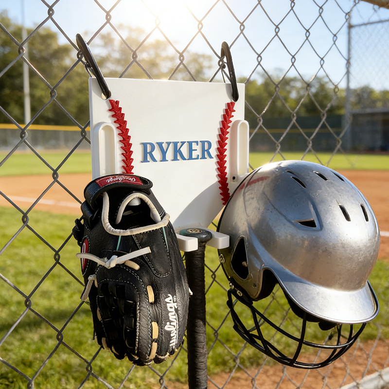 Personalized 3D-Printed Baseball Dugout Organizer for Helmets, Gloves, and Bats with Custom Name for Baseball Players