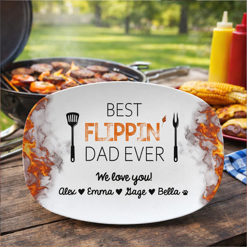 Personalized Platter Gift For Dad Grandpa Father's Day Best Flipping Dad Ever