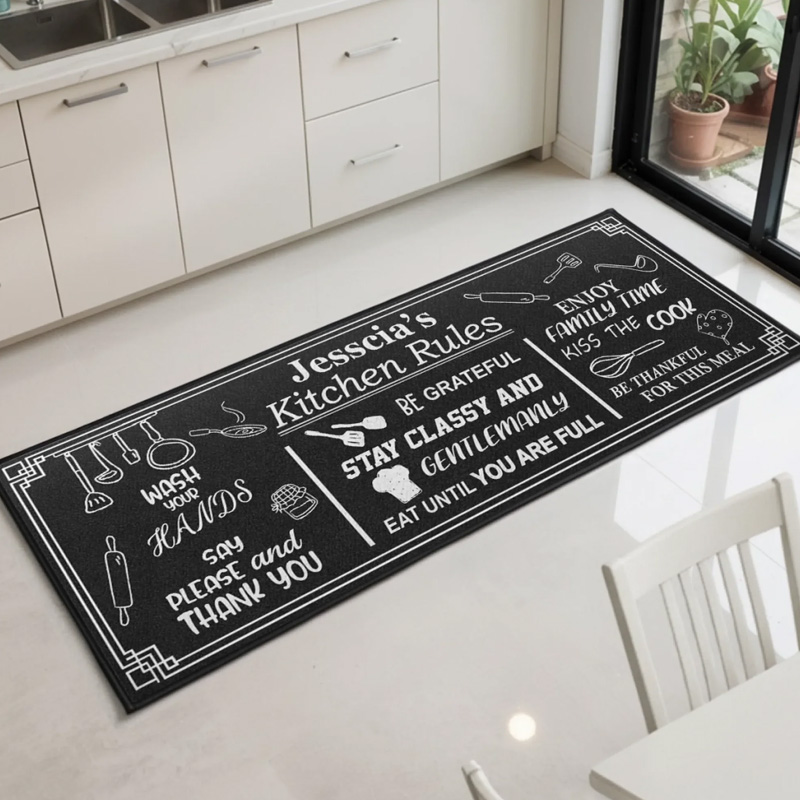 Personalized Typography Kitchen Cooking Family Gratitude Humor Quote Decoration Kitchen Rules Rug