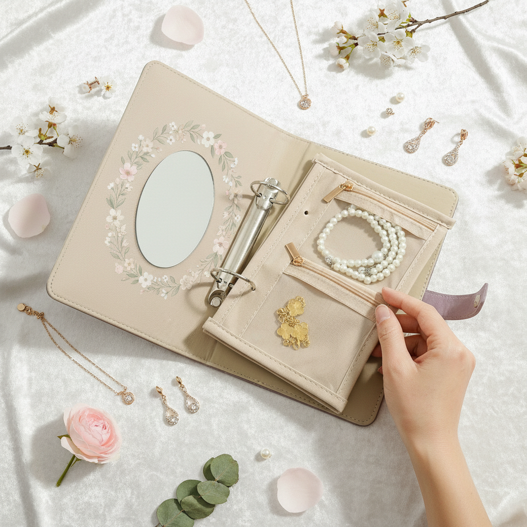 Personalized Floral Jewelry Organizer Book Custom Name and Birth Flower Travel Case with Mirror  Velvet Pages  Modular Storage Gift for Women