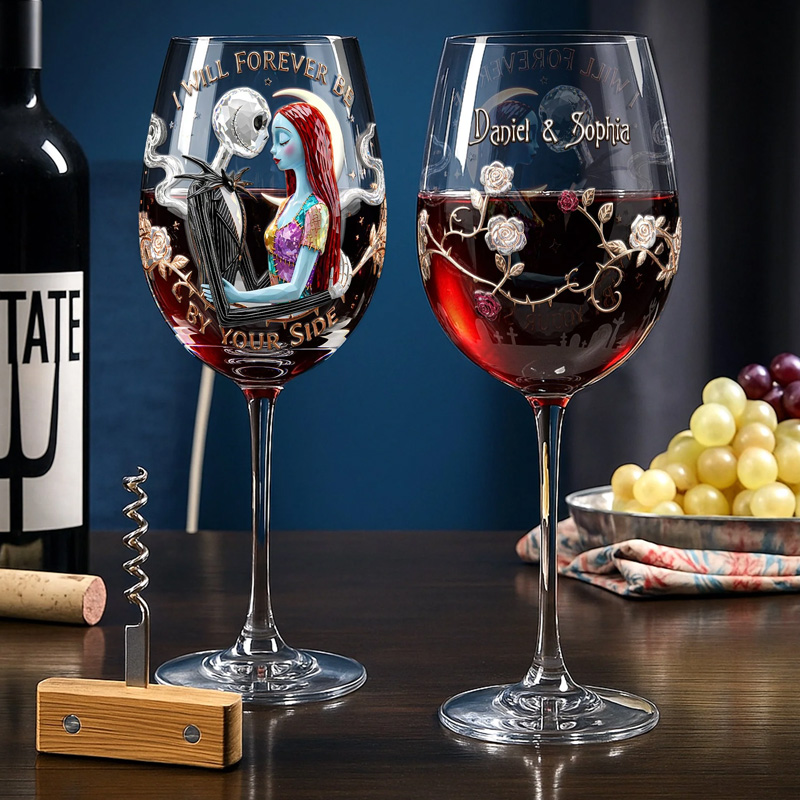 Personalized Couple Photo Custom Name Romantic Anniversary Celebration Keepsake Red Wine Glass