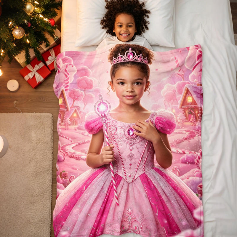 Personalized Princess Blanket Custom Photo Pink Castle Fairy Tale Themed Birthday Gift for Girls