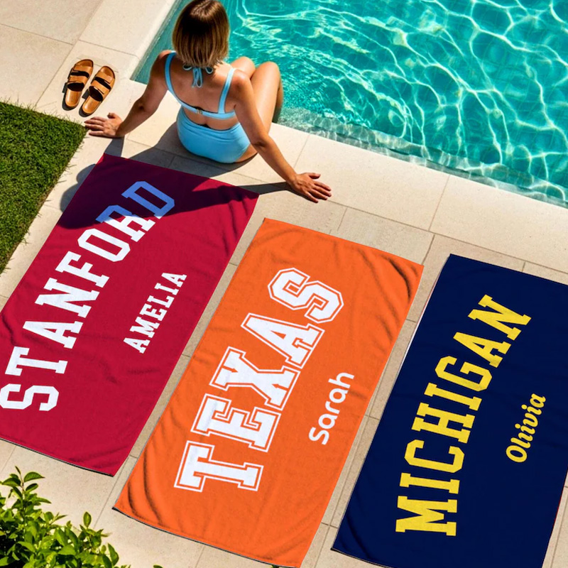 Personalized College Beach Towel Custom Name University Logo Pool Swim Team Sports Graduation Gift for Students