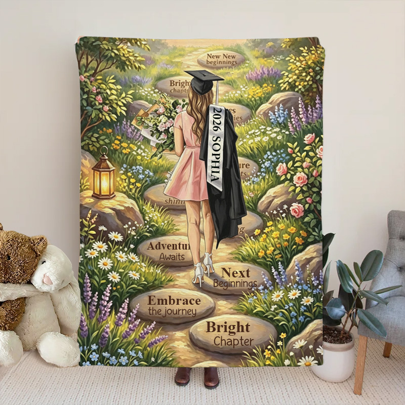Personalized Graduation Blanket Custom Name Class of 2026 Floral Path New Beginnings Gift for Graduate