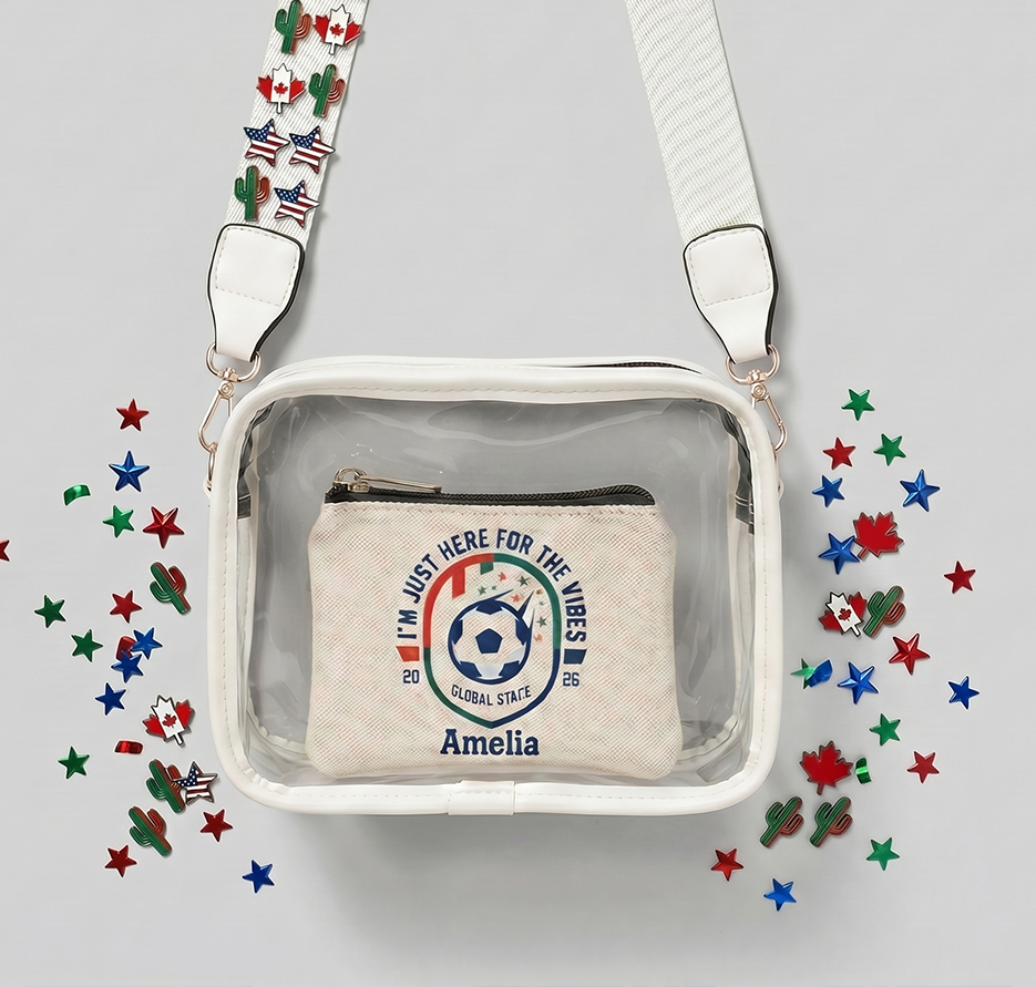 Personalized Clear Stadium Bag Custom Name Transparent Crossbody Purse Approved for Sports and  Concert Events with Inner Pouch 2026 Soccer Tournament Clear Bag Stadium Bag for North America Soccer Tour 2026