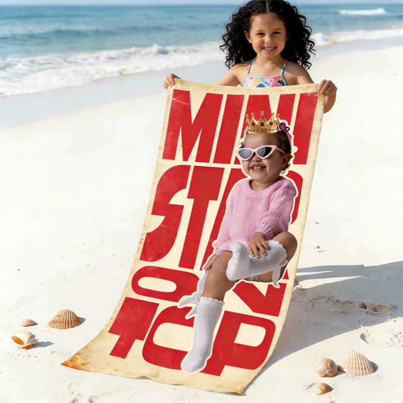 Personalized Kid Photo Mini Star On Top Bold Red Letter Kids Beach Towel Retro Pop Art Summer Style
