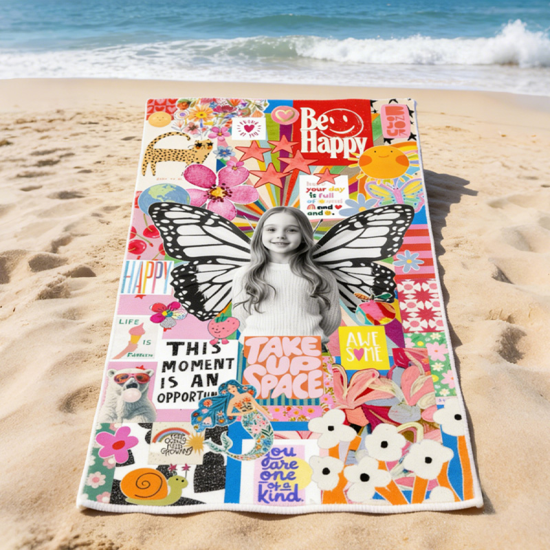 Personalized Kid Photo Colorful Graffiti Art Kids Beach Towel Street Pop Style Bright Fun Summer Expression Look