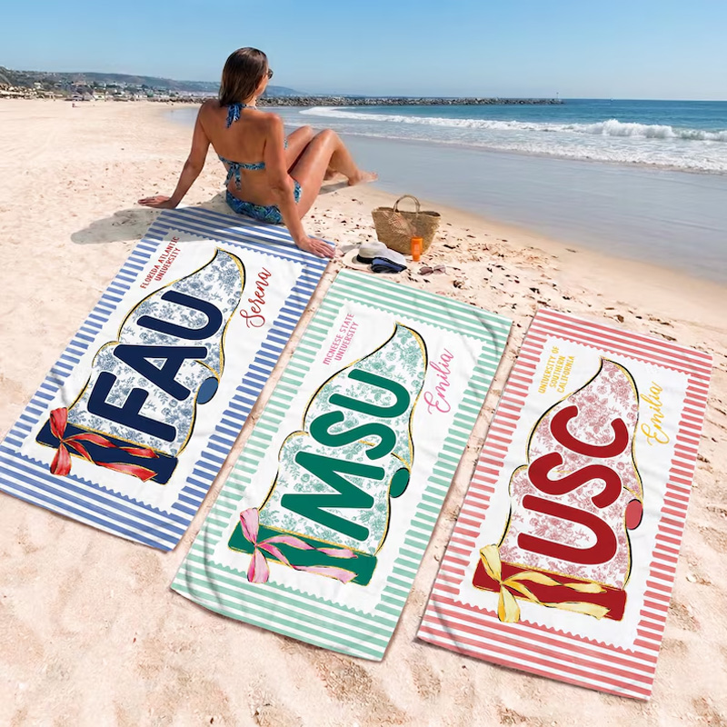 Personalized College Beach Towel Custom University Letters Graduation Gift Soft Striped Blanket