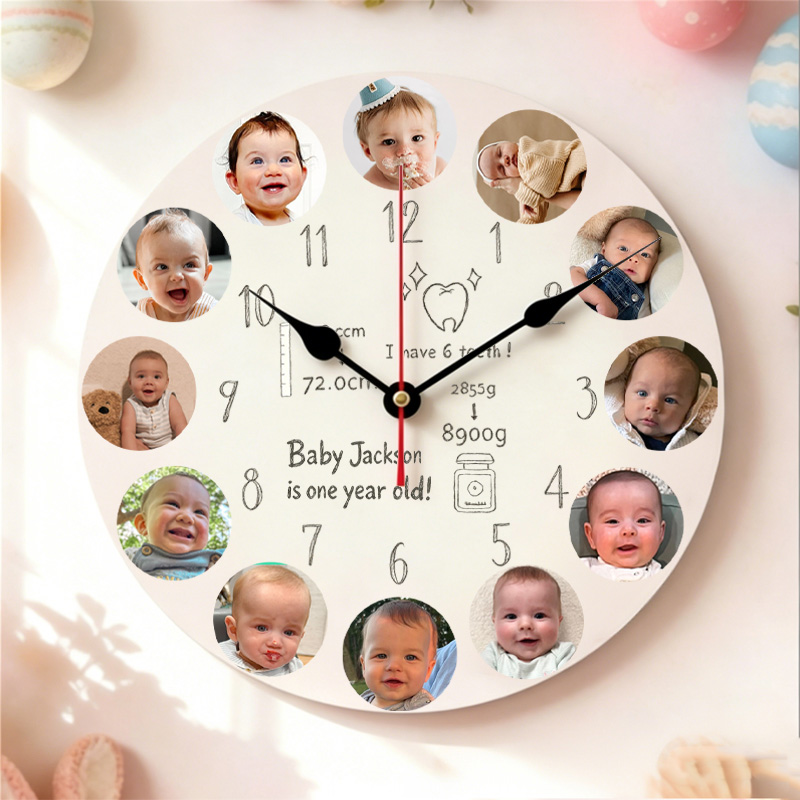 Personalized Baby 1-12 Month Photo Clock Custom First Birthday Gift Keepsake Wall Clock For Nursery Room