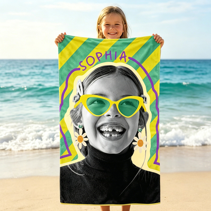 Personalized Photo Beach Towel Custom Face Summer Gift Fun Kids Vacation Pool Towel Unique Colorful Blanket