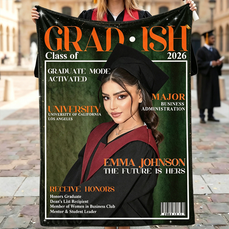 Personalized Graduation Blanket Custom Name and Photo Grad Gift Class Of 2026 College Graduate Throw For Her Him