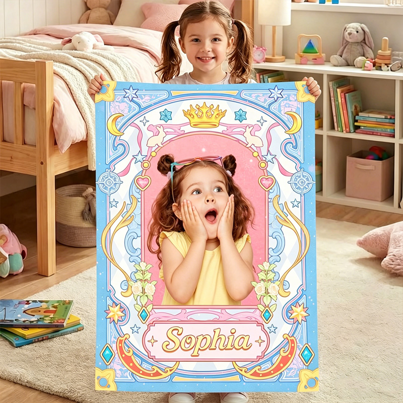 Personalized Magic Blanket Custom Name Crown Theme Kids Gift Soft Cozy Fleece Throw Design