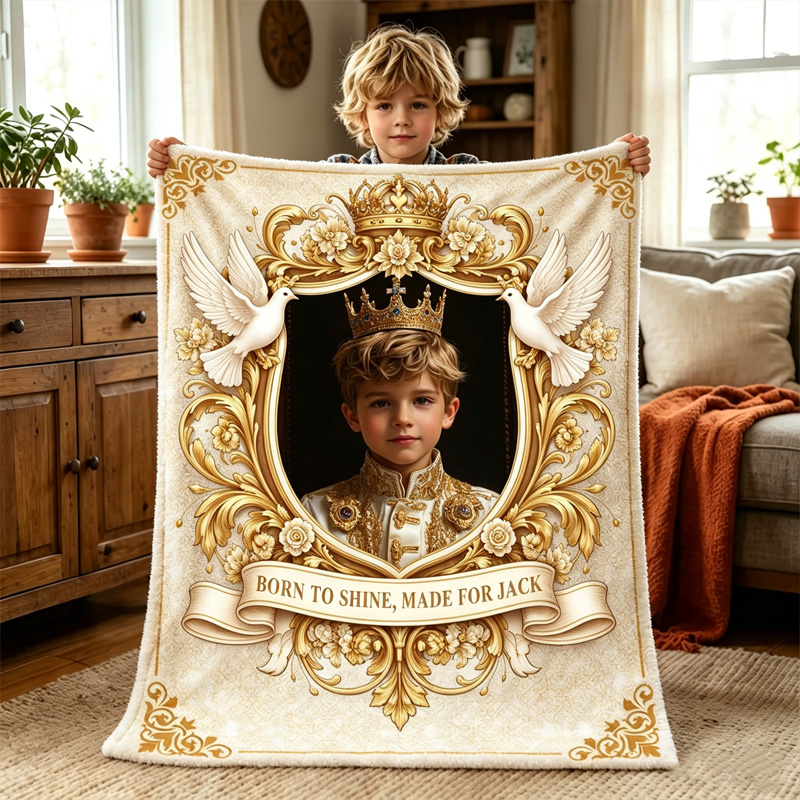 Personalized Royal Prince Blanket Custom Name Golden Crown Luxury Kids