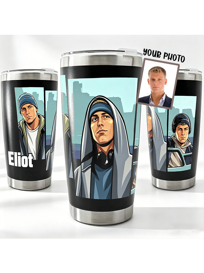 Personalized Hip Hop Character Tumbler Custom Graffiti Style Stainless Steel Travel Mug 20oz Vacuum Insulated Cup Gift for Racer & Rap Fans