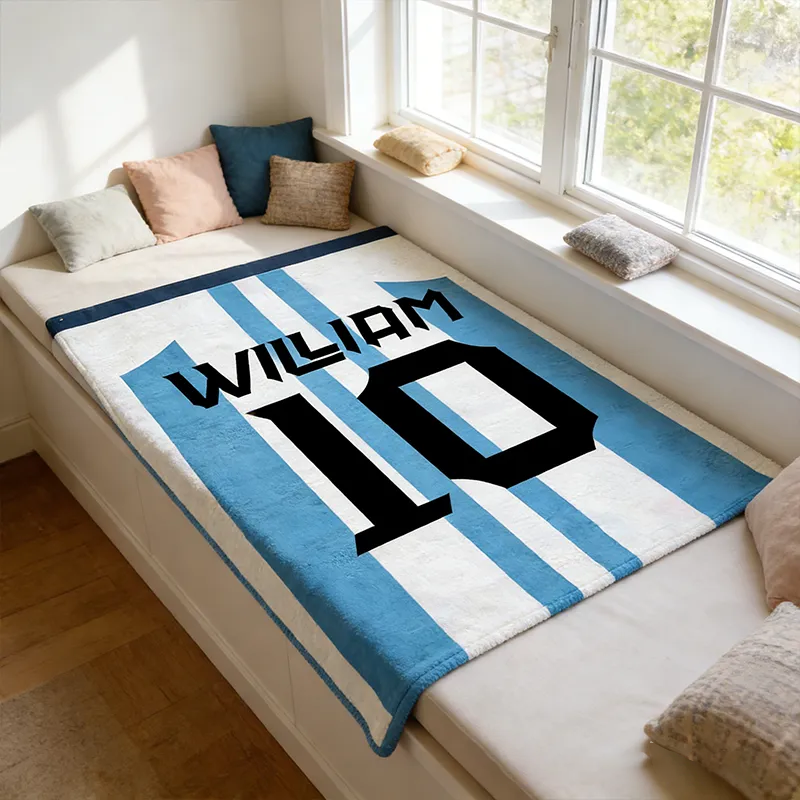 Personalized Soccer Jersey Blanket with Custom Name and Number Design