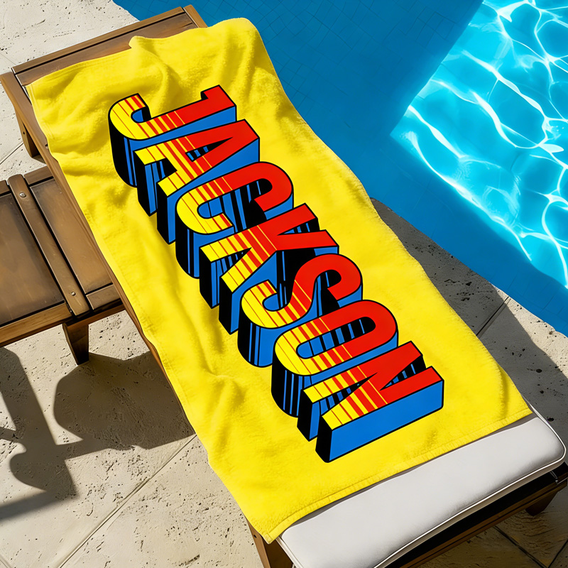 Personalized Retro 3D Name Beach Towel Custom Pop Art Towel For Kids Summer Pool And Beach Adventures