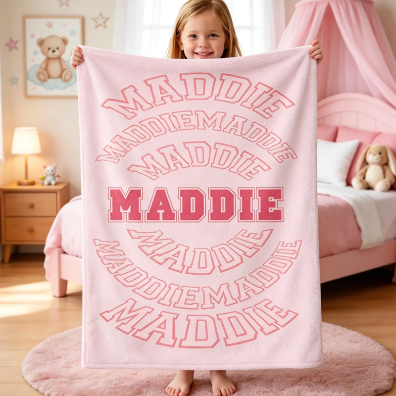 Personalized Curved Name Pattern Themed Beach Towel Custom Design Cozy Kids Throw For Girls and Boy Bedroom
