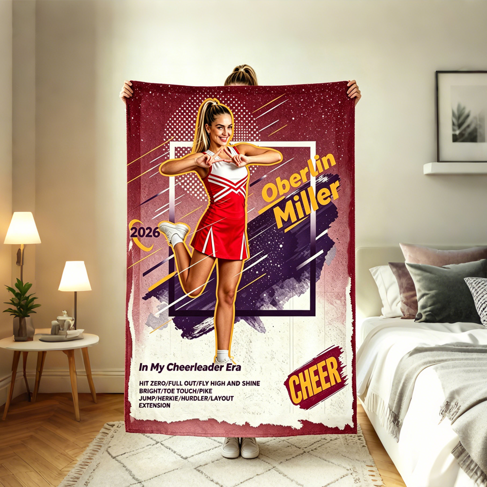 Personalized Cheerleader Era Blanket – Custom Photo Gift for Cheer Girls