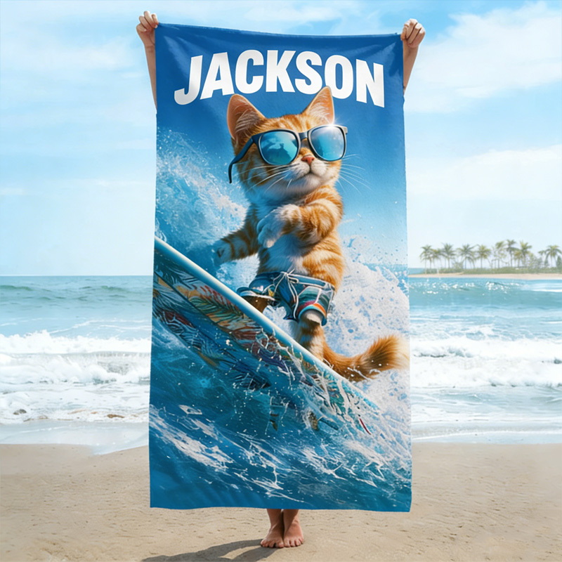 Personalized Beach Towel Surfing Animal With Cool Wave Riding Animal For Fun Kids Summer Beach Days