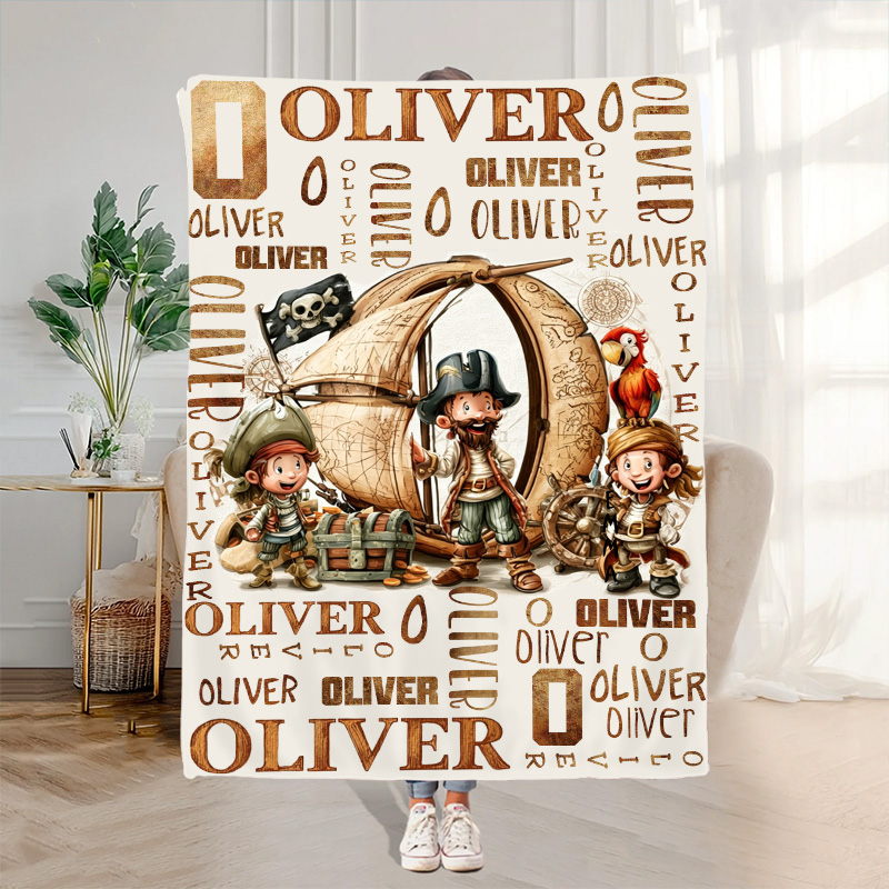 Personalized Pirate Adventure Kids Name Blanket With Ship Little Pirates Treasure And Repeating Baby Gift