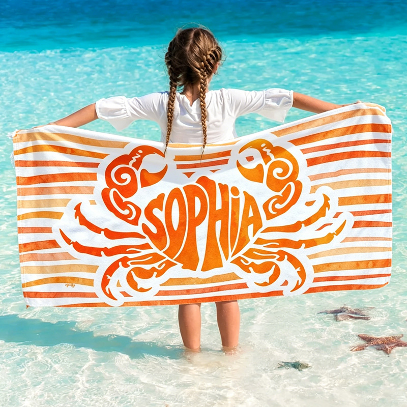 Personalized Ocean Wave Name Graphic With Animal Motif For Kids Summer Swim Pool And Sea Adventure Beach Towel