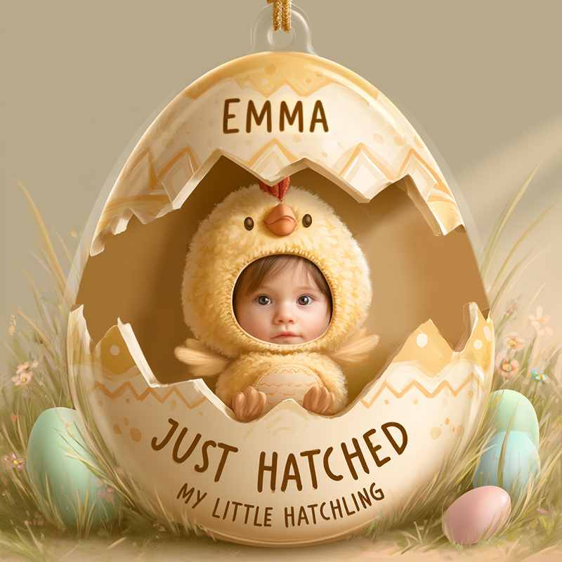 Personalized Baby Chick Just Hatched Name In Cracked Egg Nursery Easter Pastel Style Holiday Keepsake Ornaments