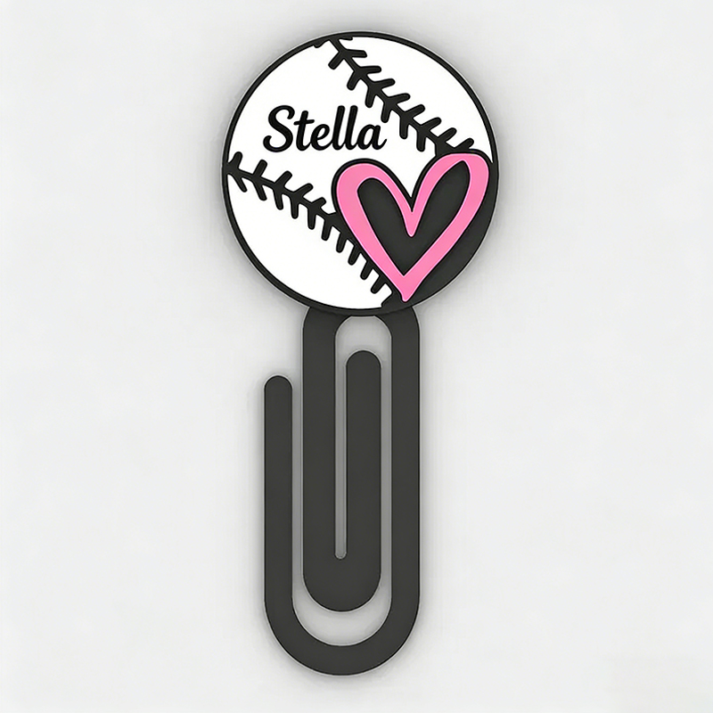 Personalized Baseball Heart Bookmark Custom Name for Reading Fans and Athletes 