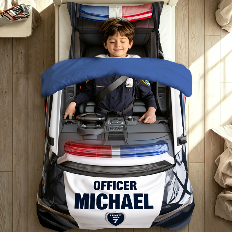 Personalized Police Car Adventure Kids Bedding Set
