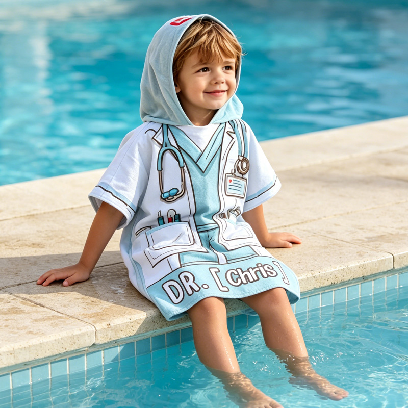 Personalized Little Doctor Lab Coat Stethoscope Medical Tools Hospital Role Play Kids Swim Cover Up Quick Dry Hooded Beach Towel