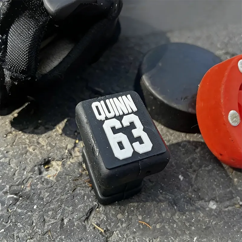 Personalized Ice Hockey Stick End Cap with Custom Name and Number Design