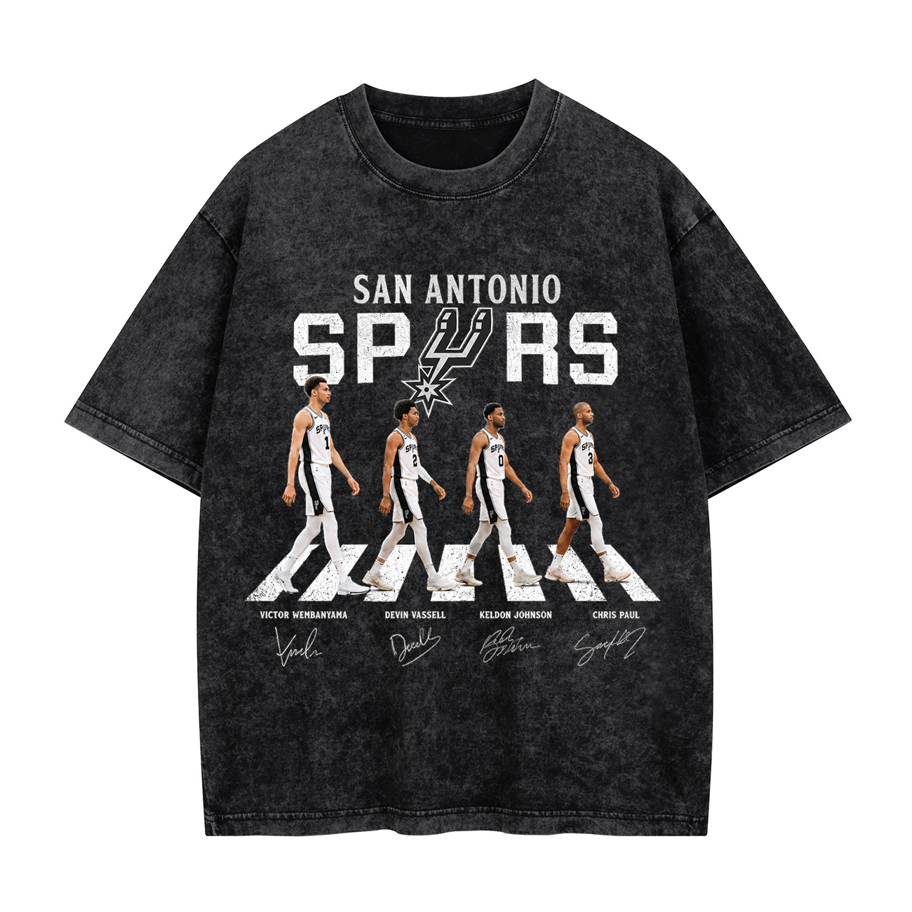 San Antonio Basketball Legends Walking Graphic Washed T-shirt Vintage Rock‑Inspired Streetwear Shirt