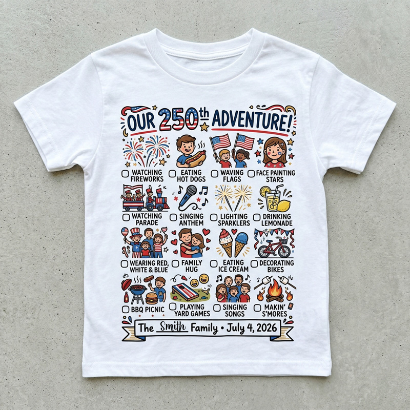 Personalized 250Th Usa Independence Adventure Checklist Family Activity Graphic Kids Shirt