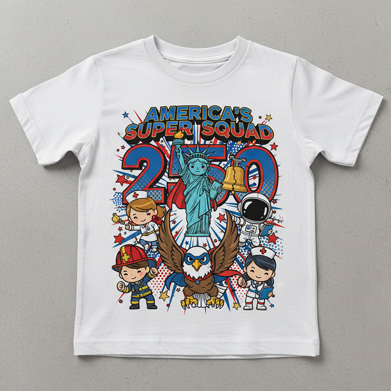 Americas 250th Statue Of Liberty Eagle Founding Fathers Fireworks Patriotic History Celebration Kids Shirt