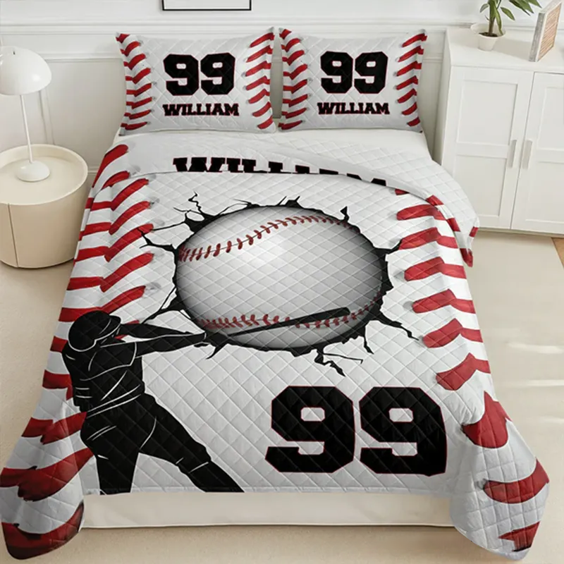 Personalized Baseball Bedding Set with Custom Name and Number Design