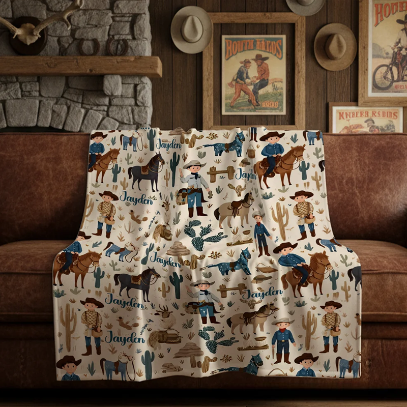 Personalized Western Cowboy Cow Horse Soft Throw Blanket with Name Birthday Anniversary Gift for Cowboy Country Lover