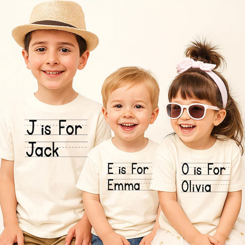 Personalized Initial Is For Name Minimalist Typography Matching Sibling Custom Monogram Outfit Kids Shirt