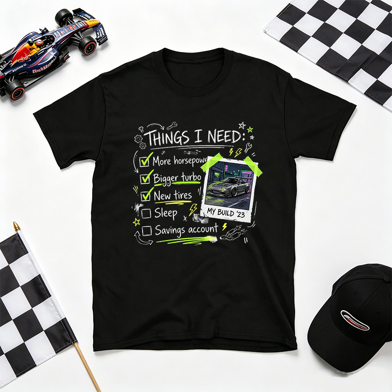 Personalized Car Build Checklist T-Shirt Upload Your Car Photo Personalized Tuner Tee, Funny Car Guy Gift More Horsepower