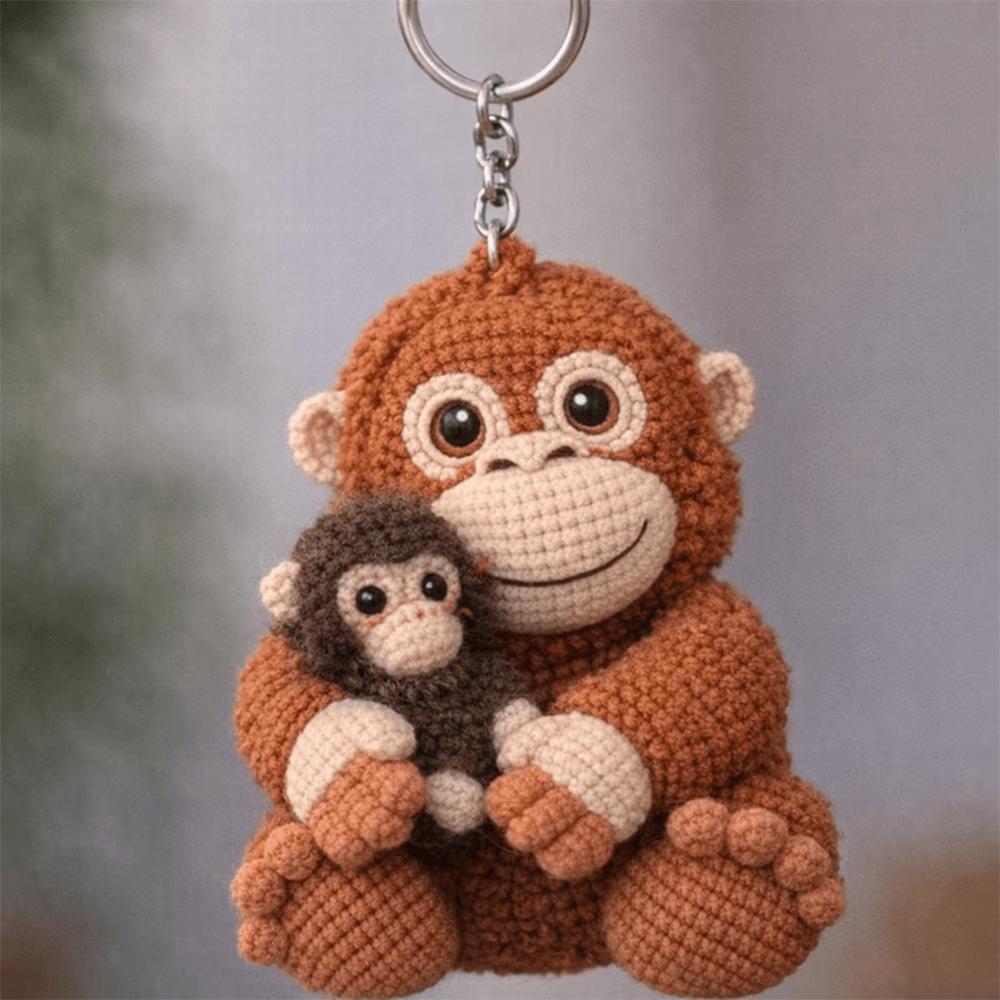 Personalized Punch the Monkey Crochet Keychain Custom Handmade Monkey and Baby Keyring for Animal Lovers and Sentimental Gifts