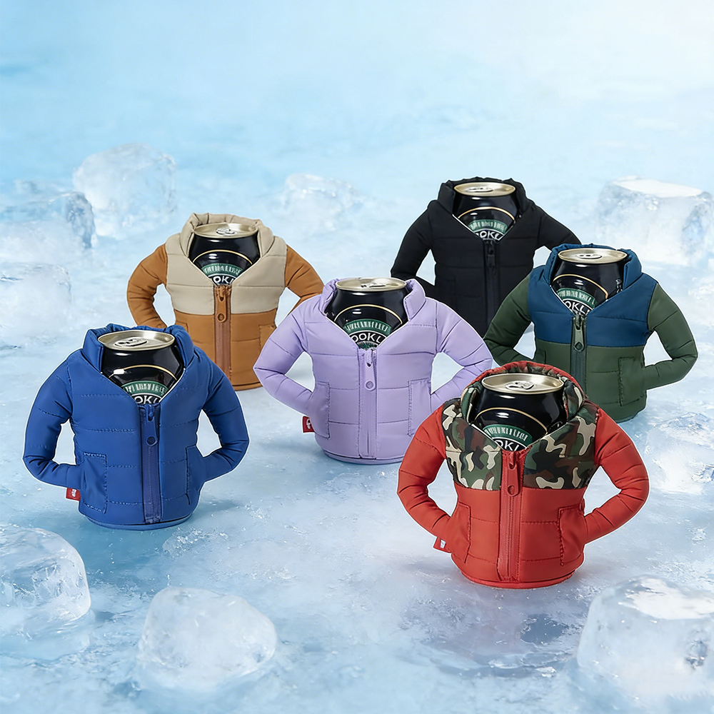 Personality Puffy Beer Jacket Insulated Can Cooler Novelty Puffer Vest Sleeve For Beer And Cans Fun Gift For Beer And Cola Lovers