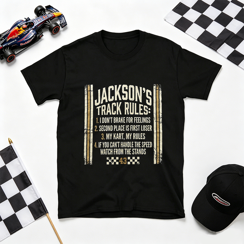 Personalized Track Rules Go-Kart Racing Vintage Distressed Graphic Unisex Cotton T-Shirt