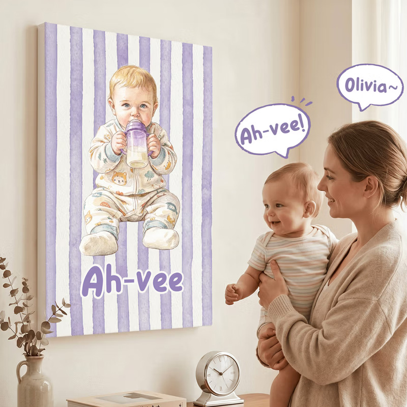 Personalized Baby First Word Mispronunciation Canvas Poster Frameless Framed Painting with Photo and Text Birthday Gift for Toddlers New Parents