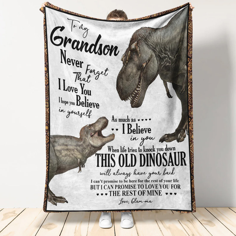 Personalized To My Grandson Dinosaur Letter From Grandma Believe In Yourself Love You Always Gift Kid Blanket