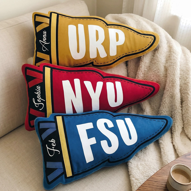 Personalized Custom College Pennant Name Initials School Spirit Graduation Gift Dorm Room Decor 3D Print Pillow
